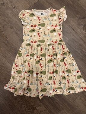 🆕 Adorable Emerson & Friends Golf Print Bamboo Twirl Dress w Ruffle Sleeves. NWT